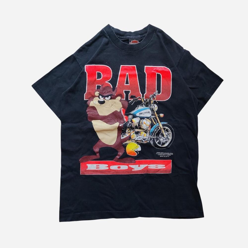 Vintage 90s Harley Davidson Taz Bad Boys black cotton t-shirt with graphic of a